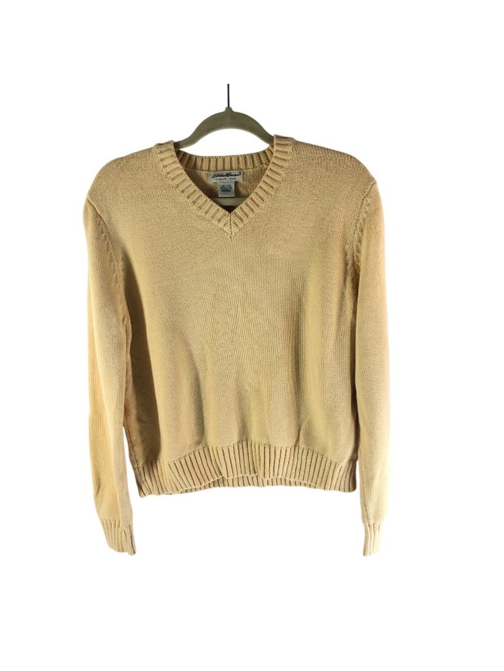 Eddie Bauer Womens Vintage Yellow V-Neck Cotton Sweater Preppy L Made In Japan